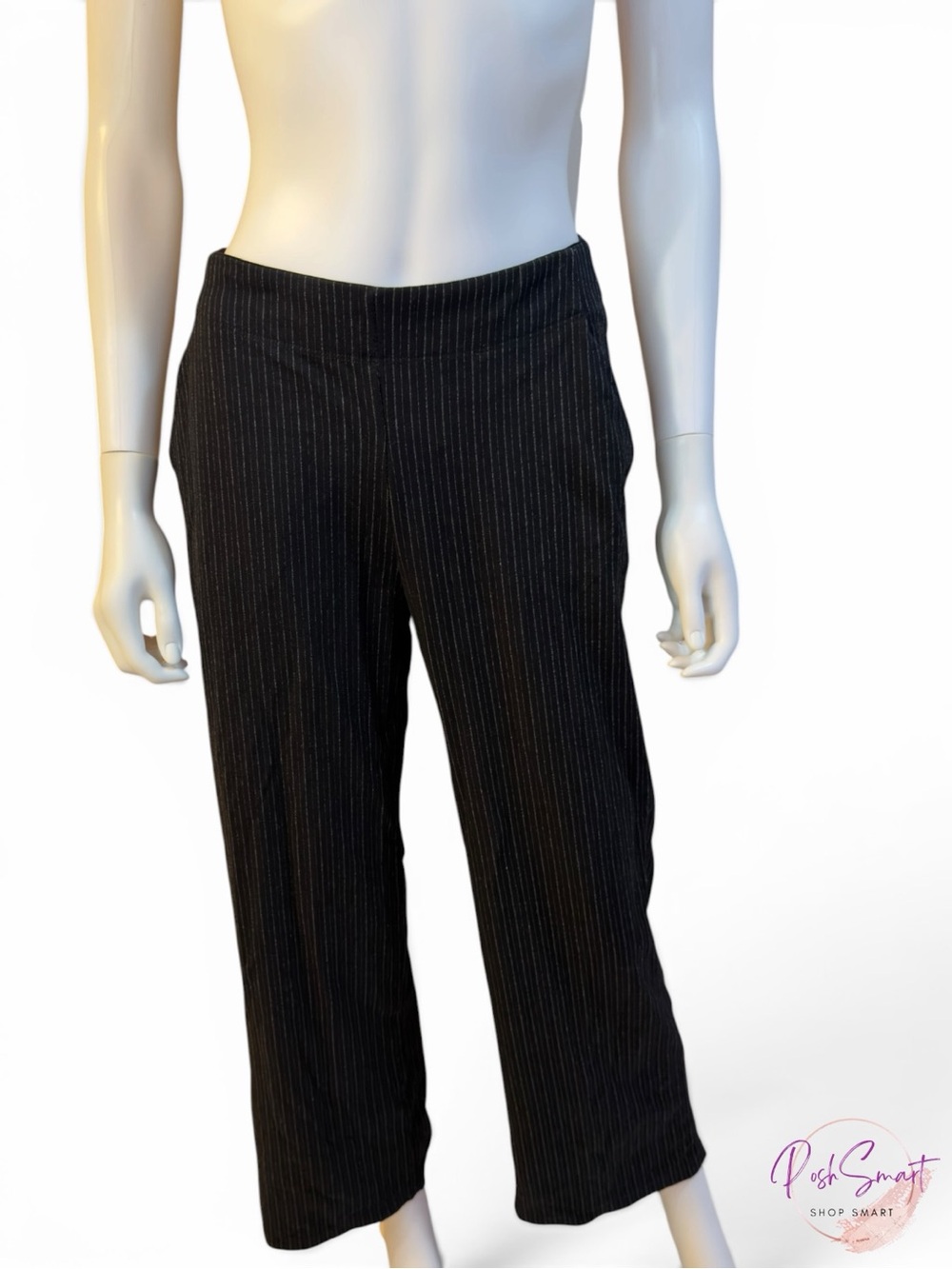 Max Studio London Pinstripe Cropped Wide Leg Pants Black White | Size S
